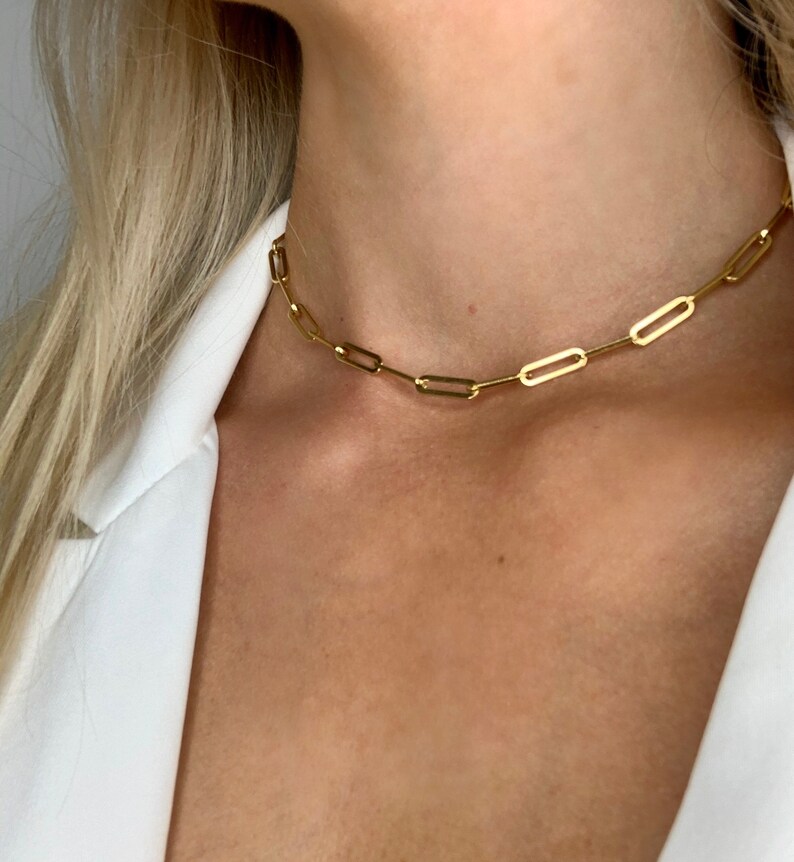 Gold or Silver paperclip link chain choker. Stainless steel Etsy