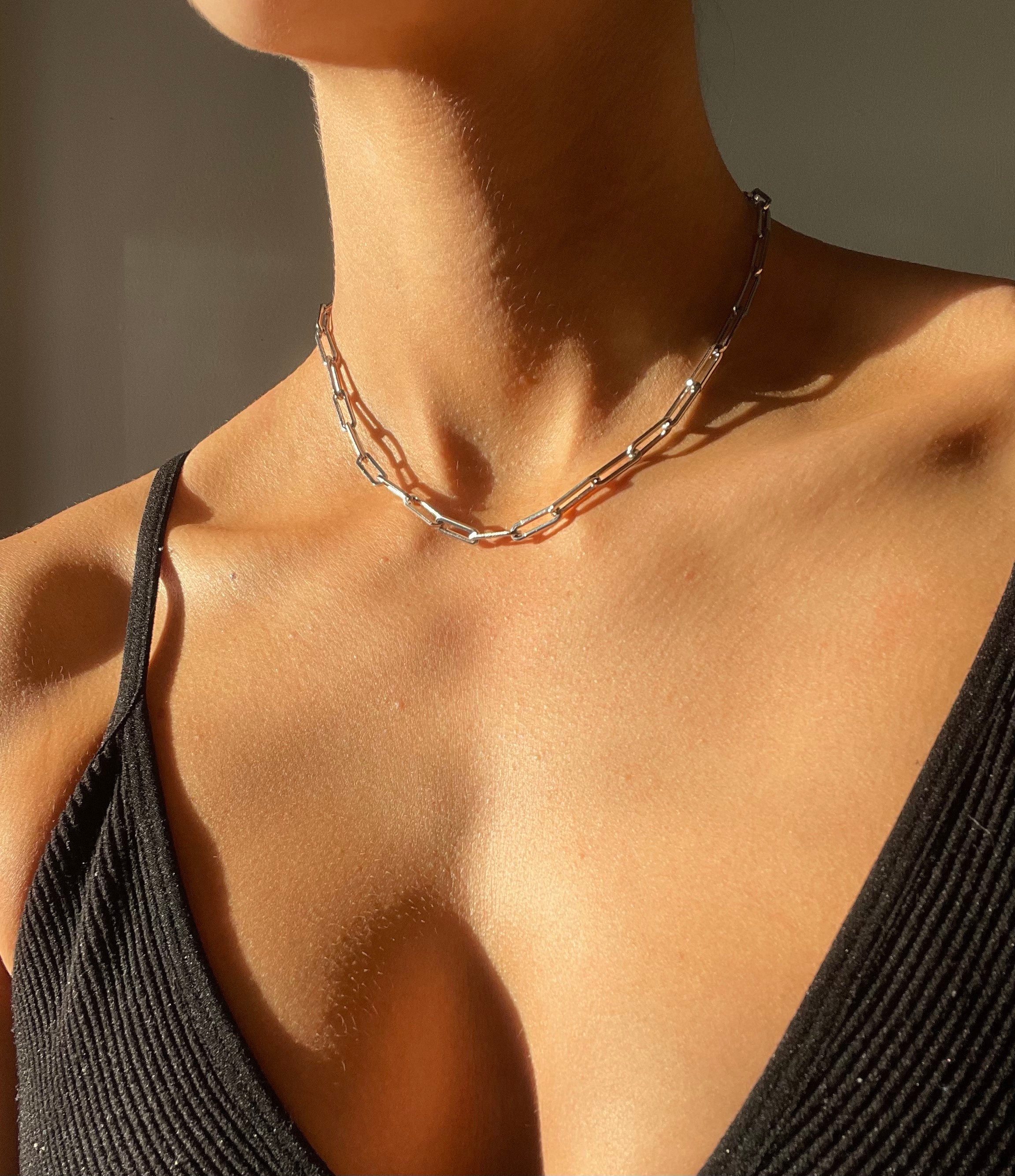 Silver paperclip cheap chain choker
