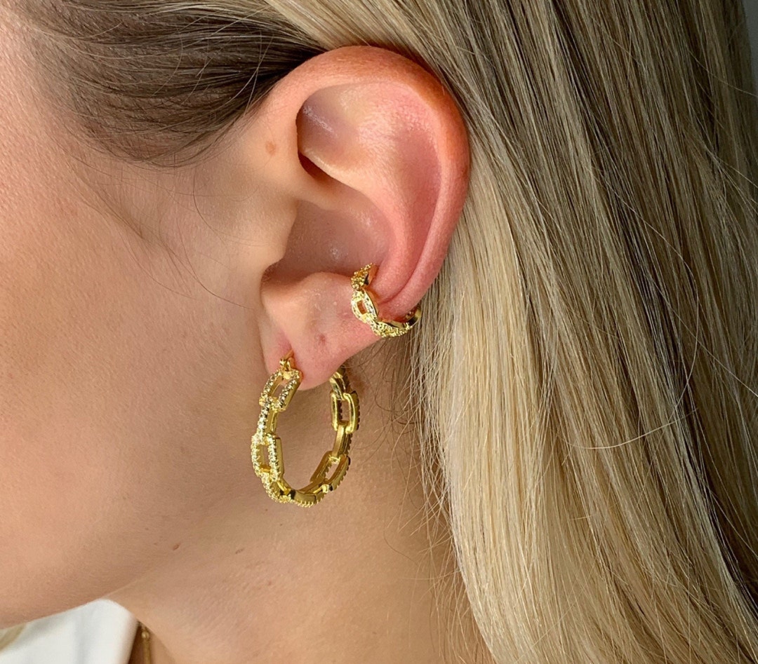 Gold Chain Link Ear Cuff. Gold With Cubic Zirconias. Ear Wrap Etsy