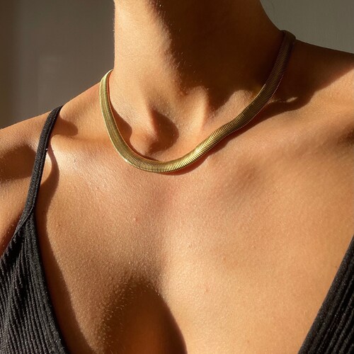 8mm Gold Herringbone Snake Thick Chain 