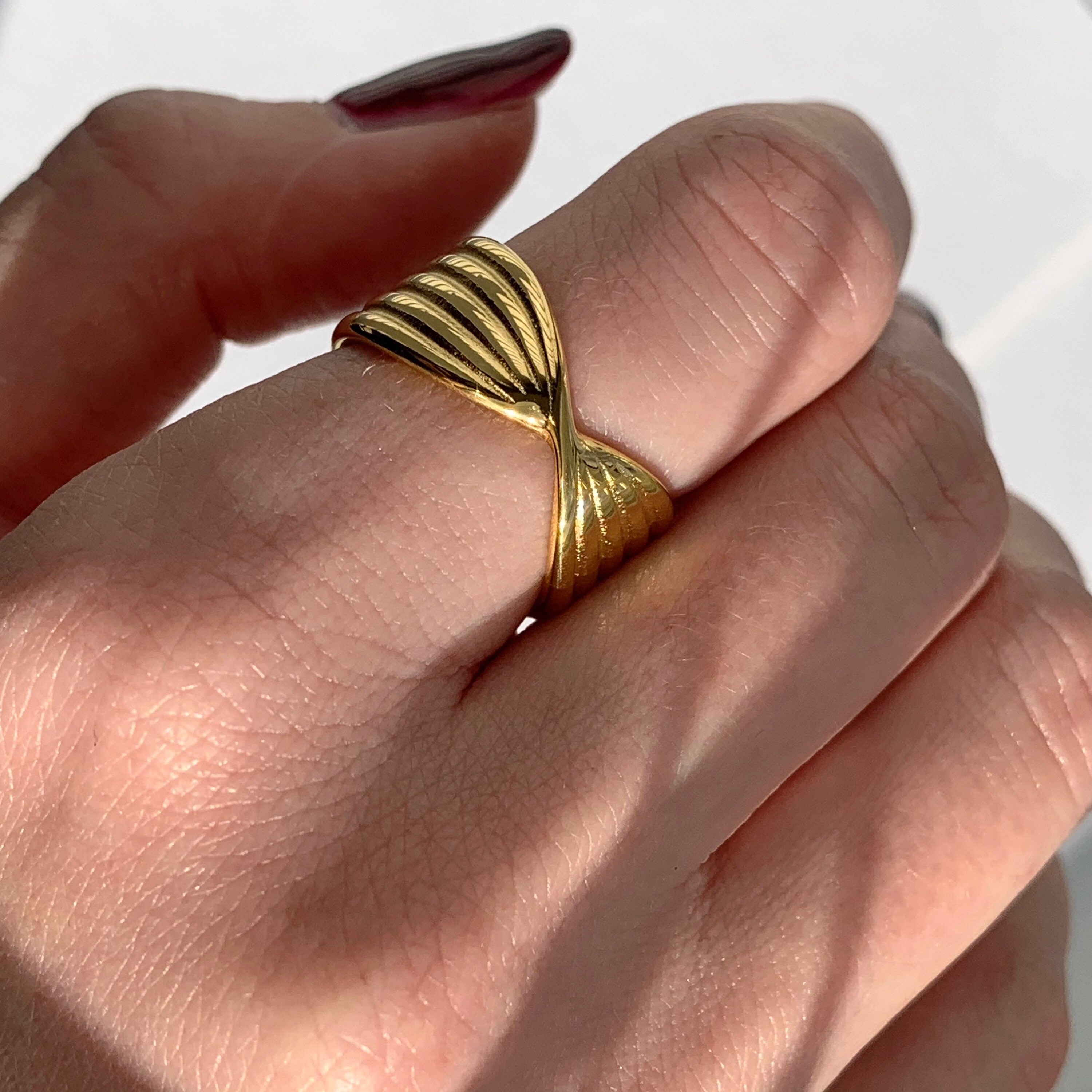 Gold ribbon twist band ring. Twisted spiral stain less steel Etsy