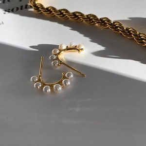 Gold Pearl Hoop Earrings, Delicate Pearl Earrings, Pearl Hoops, Bridal Pearl Earrings, Tiny Pearl Hoops, Dainty Gold Hoops, Boho Hoops, Gift