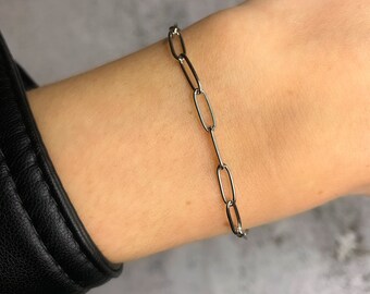 Silver paperclip link chain bracelet. Paper clip bangle stainless steel