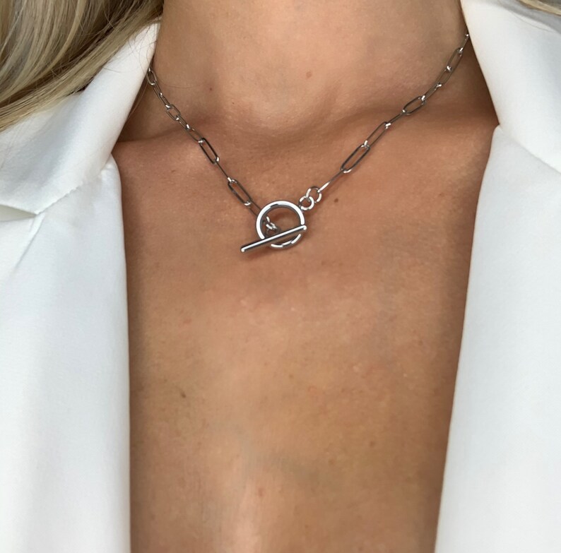 Silver toggle paperclip link chain. Choker necklace paper Etsy