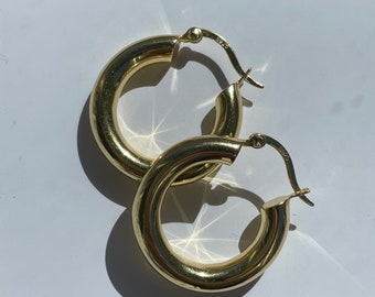 Gold hoop earrings, Chunky gold hoops, thick gold hoops, 18k gold plated , sterling silver hoops, hoop earrings, lightweight, large hoops