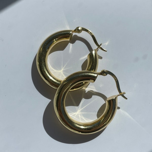 Gold hoop earrings, Chunky gold hoops, thick gold hoops, 18k gold plated , sterling silver hoops, hoop earrings, lightweight, large hoops