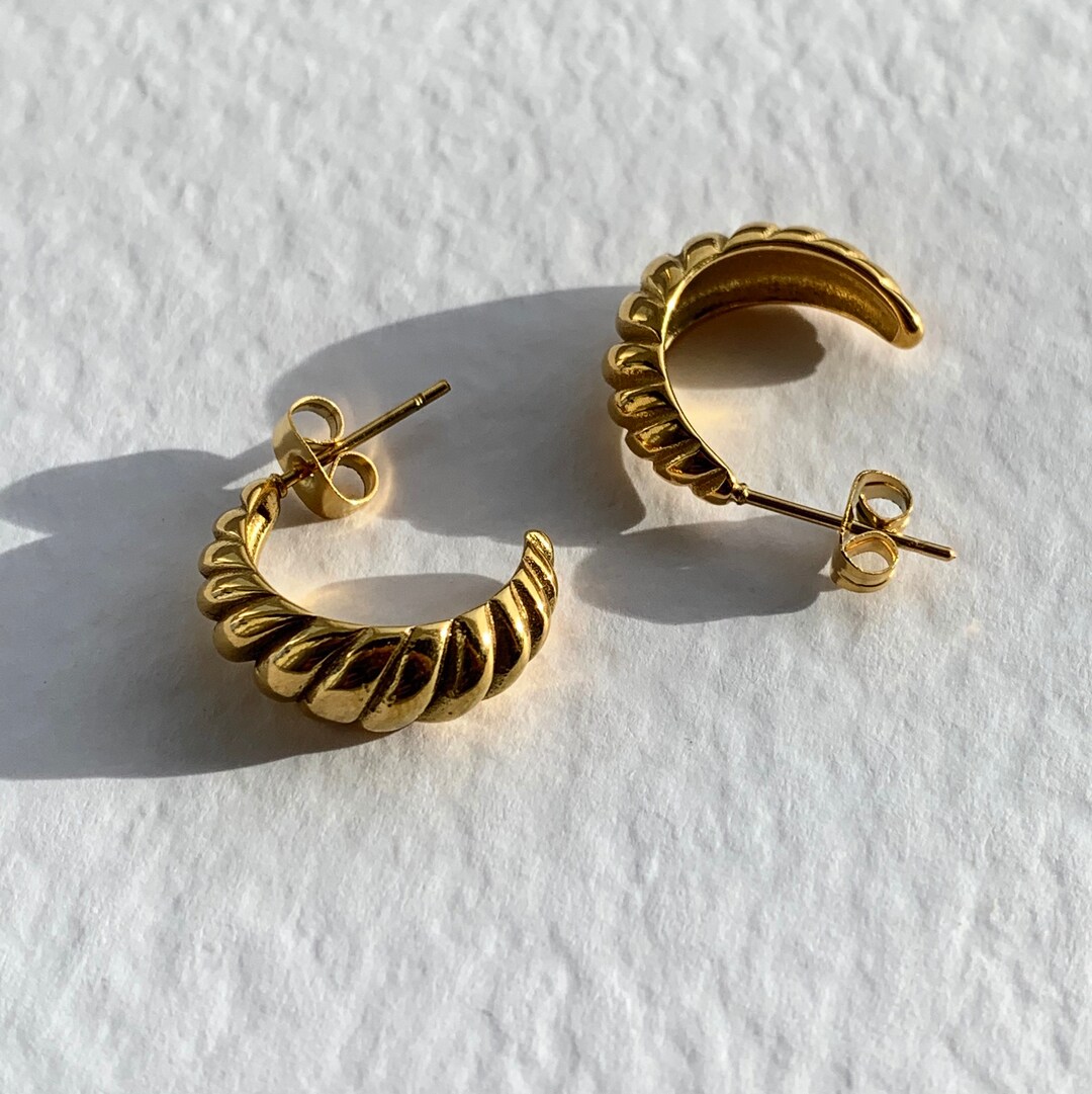 Flared Croissant Hoops Gold