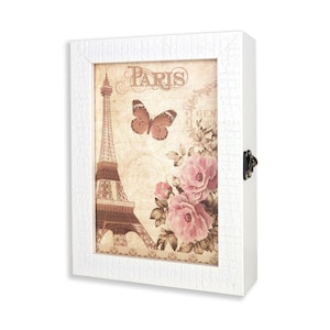Wooden Key Box - White Key Box - Vintage Key Box - Key Holder - Key Box for Wall – Rustic Key Box  - Key Sorter -  Key Box Storage