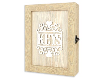 Wooden Key Box - Beige Key Box - Vintage Key Box - Key Holder - Key Box for Wall – Rustic Key Box  - Key Sorter -  Key Box Storage