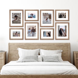 8 Piece Rectangle Gallery Wall Frame Set - Rustic Photo Frame Set with Mat 8.5x11 and 11x14" – Farmhouse Walnut  Assorted Picture Frames