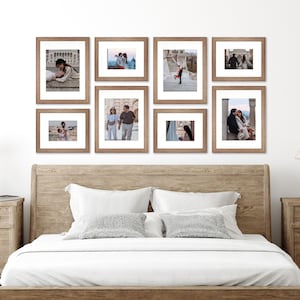 Zestaw 8 prostokątnych ramek ściennych do galerii - rustykalny zestaw ramek do zdjęć z matą 8,5 x 11 i 11 x 14" – Farmhouse Walnut Assorted Picture Frames