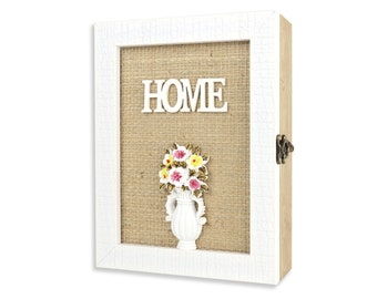 Wooden Key Box - White Key Box - Vintage Key Box - Key Holder - Key Box for Wall – Rustic Key Box  - Key Sorter -  Key Box Storage