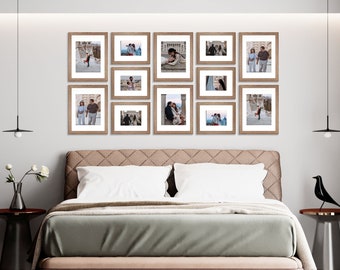12 Piece Large Rectangle Gallery Wall Frame Set - Modern Photo Frame Set with Mat 5x7 and 8x10 in – Farmhouse Walnut Frames for Gallery Wall