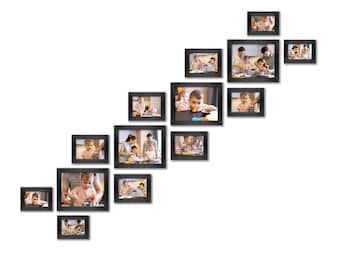 14 Piece Stair Picture Frame Set for Wall Collage – Rustic Stairway Gallery Wall Frame Set  - Ladder Picture Frames - Staircase Wall Décor