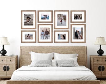 8 Piece Rectangle Gallery Wall Frame Set - Rustic Photo Frame Set with Mat 8.5x11 and 11x14" – Farmhouse Walnut  Assorted Picture Frames