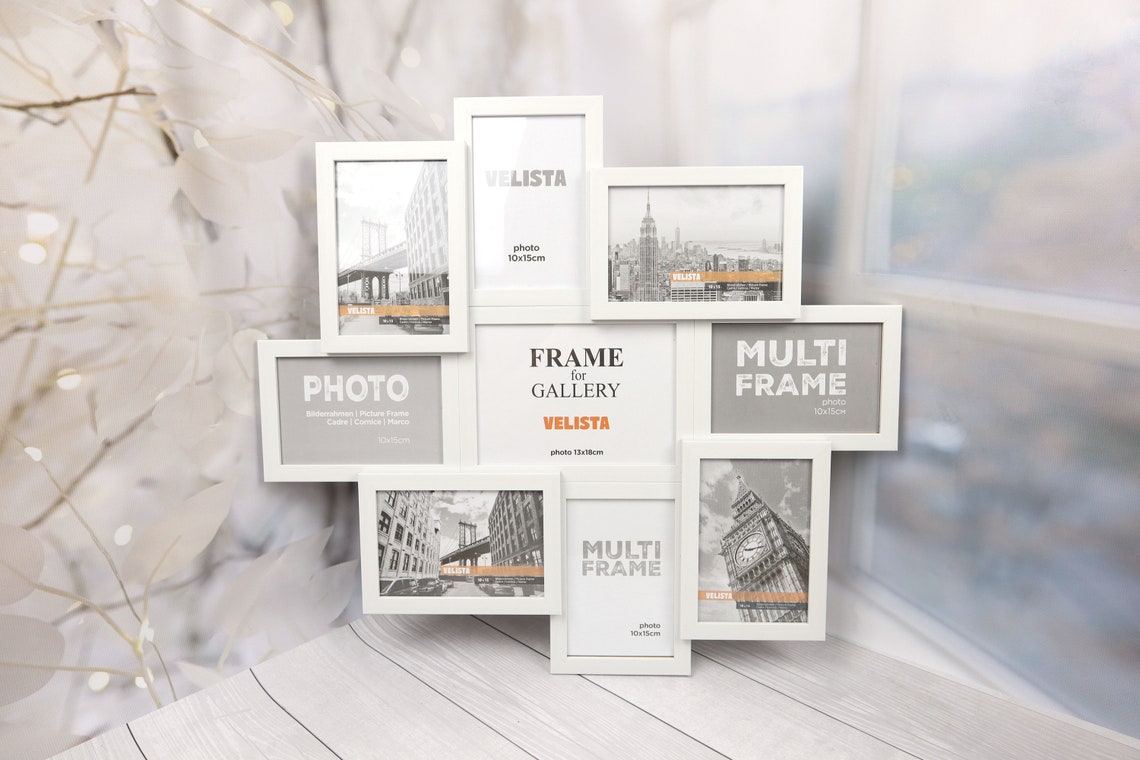 Set of 9 Rustic White Multi Photo Frame Wooden Collage Etsy