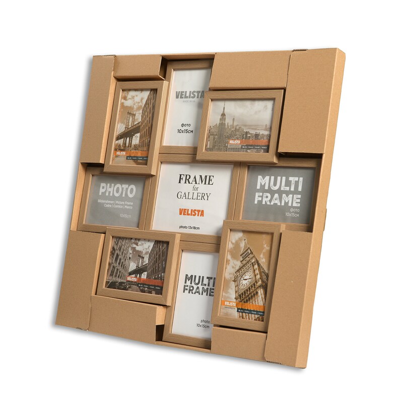 Set of 9 Rustic Oak Multi Photo Frame Wooden Collage Square Etsy