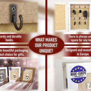 Wooden Key Cabinet for Wall Rustic Key Box With 6 Hooks Farmhouse Key ...