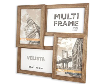 VELISTA 4-Opening 4x6” Rustic Picture Frame Collage -Farmhouse Tabletop Square Frame Collage-Wall Mount Multi Picture Frame-Desk Photo Frame