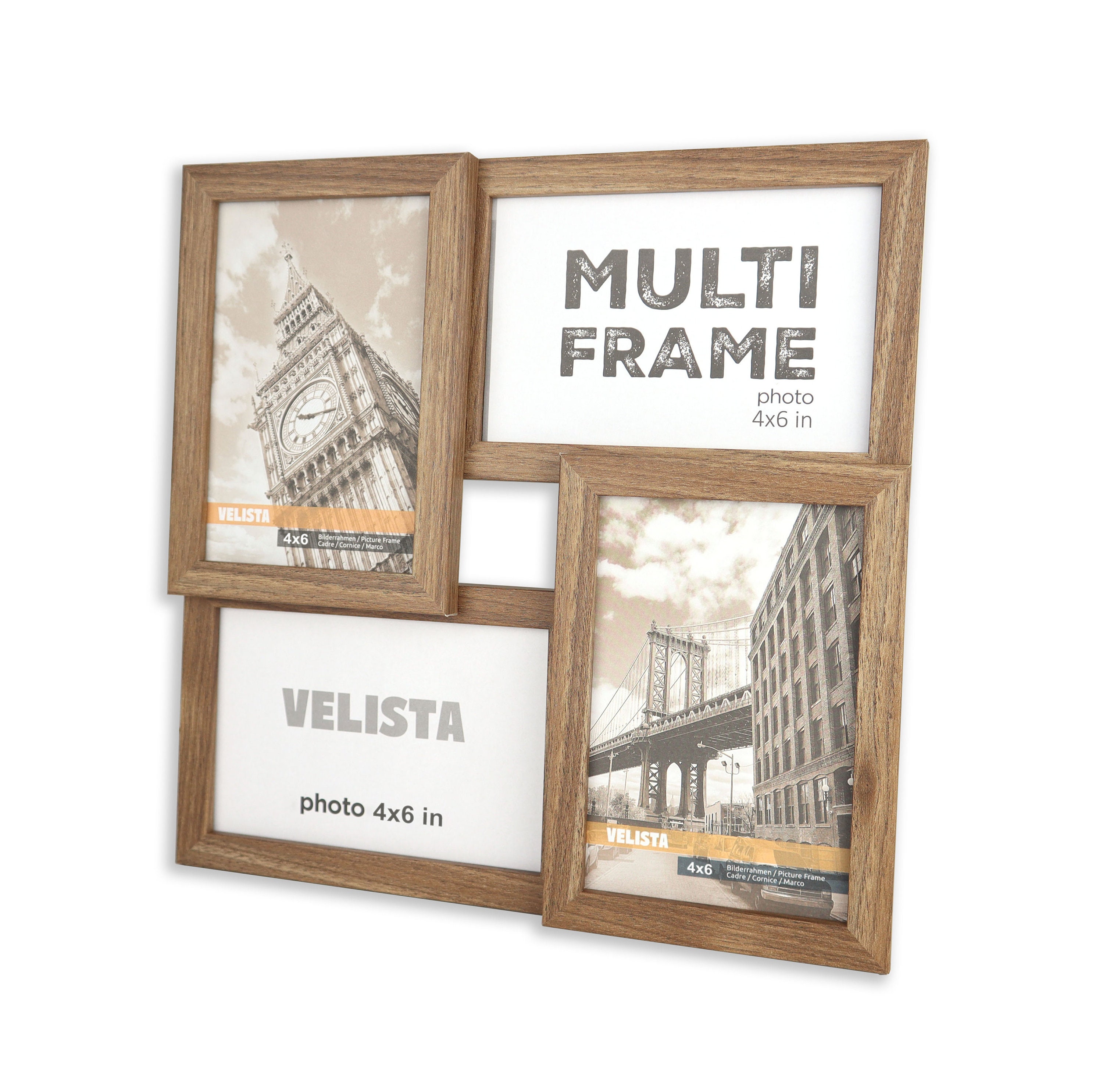 WOODARIES Hanging Collage Picture Frame - 4” x 6” Photos - Walnut - Se –  Wallniture