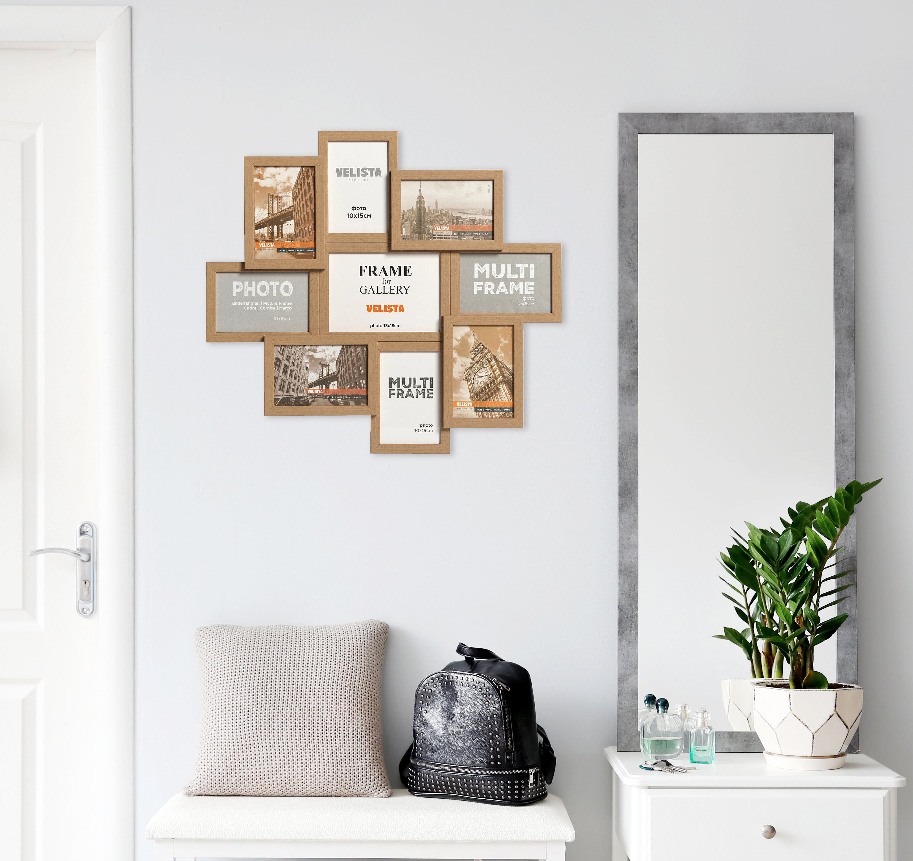 Set of 9 Rustic Oak Multi Photo Frame Wooden Collage Square Etsy