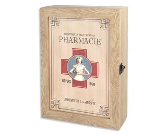 Wooden Medicine Cabinet for Wall - Rustic Storage for Medications - Vintage French Style First Aid Box - Decorative Farmhouse Box Organizer