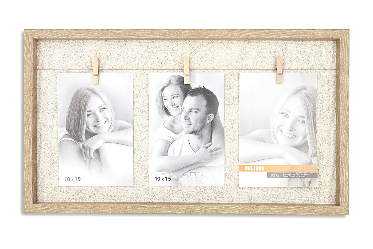 Rustic Clothespin Picture Frame With 3 Clips Wooden Clip Collage Frame