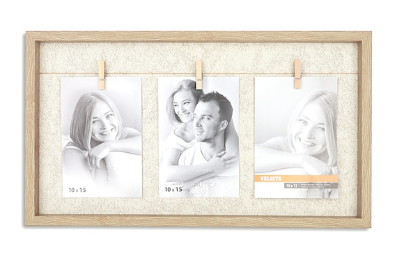 Rustic Clothespin Picture Frame With 3 Clips - Wooden Clip Collage