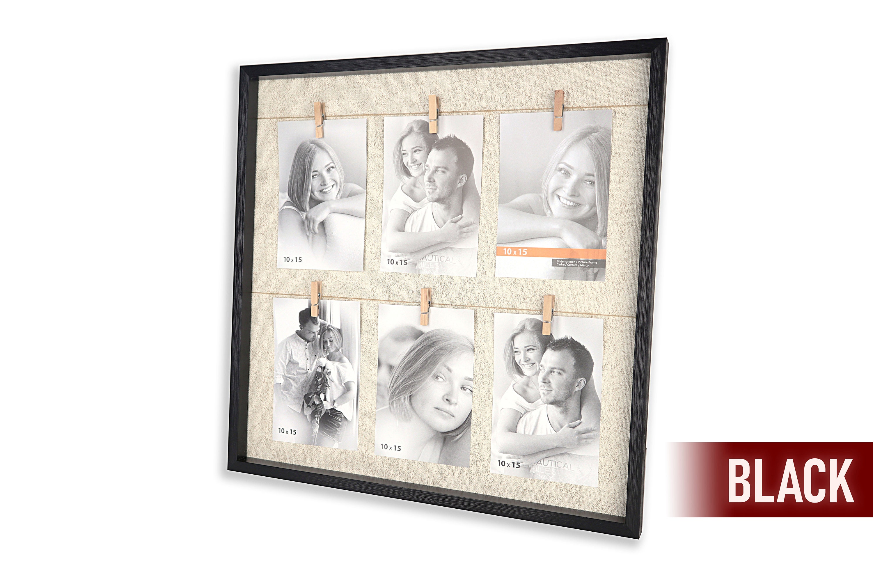 Cadre Photo Mural RUCUDIM En Bois Avec 30 Pinces - Crée Ton Collage Photo Déco