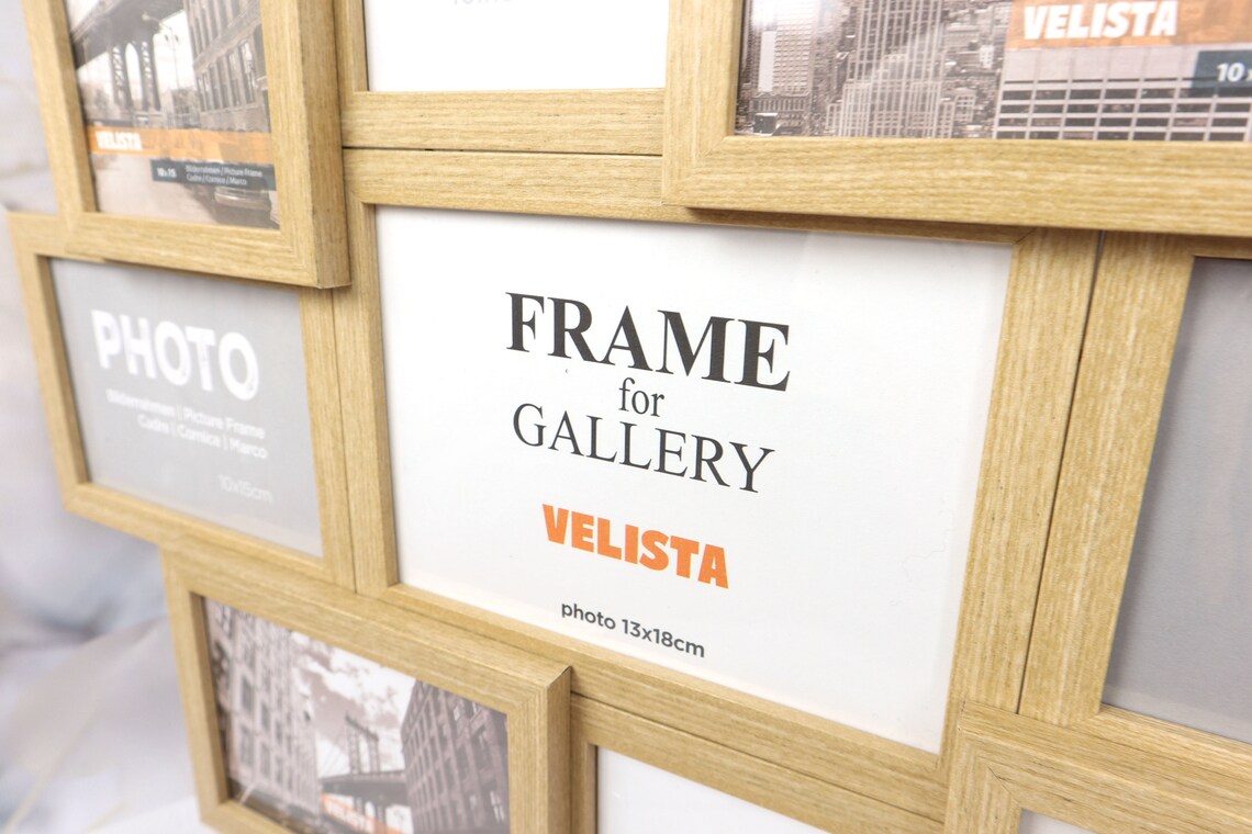 Set of 9 Rustic Oak Multi Photo Frame Wooden Collage Square Etsy