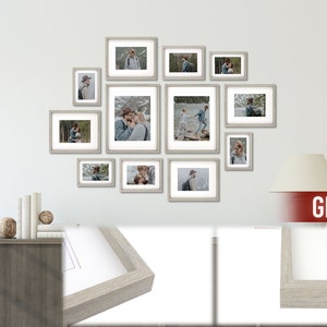 12 Piece Gallery Wall Frame Set StarRustic Photo Frame Set with Mat-Farmhouse Assorted Picture Frames-Picture Frame Set for Wall Collage Gray