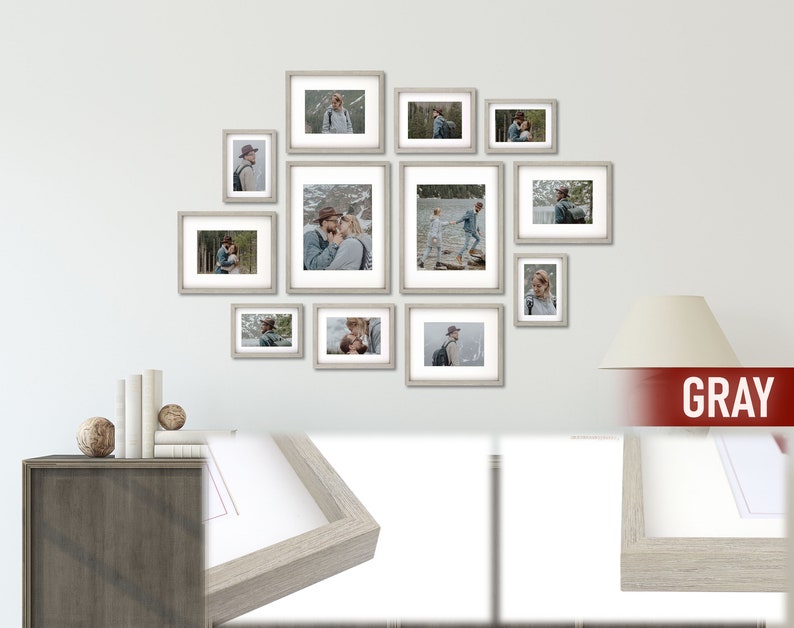 12 Piece Gallery Wall Frame Set StarRustic Photo Frame Set with Mat-Farmhouse Assorted Picture Frames-Picture Frame Set for Wall Collage Gray