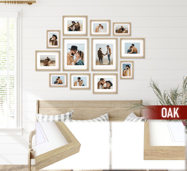 12 Piece Gallery Wall Frame Set StarRustic Photo Frame Set with Mat-Farmhouse Assorted Picture Frames-Picture Frame Set for Wall Collage Oak