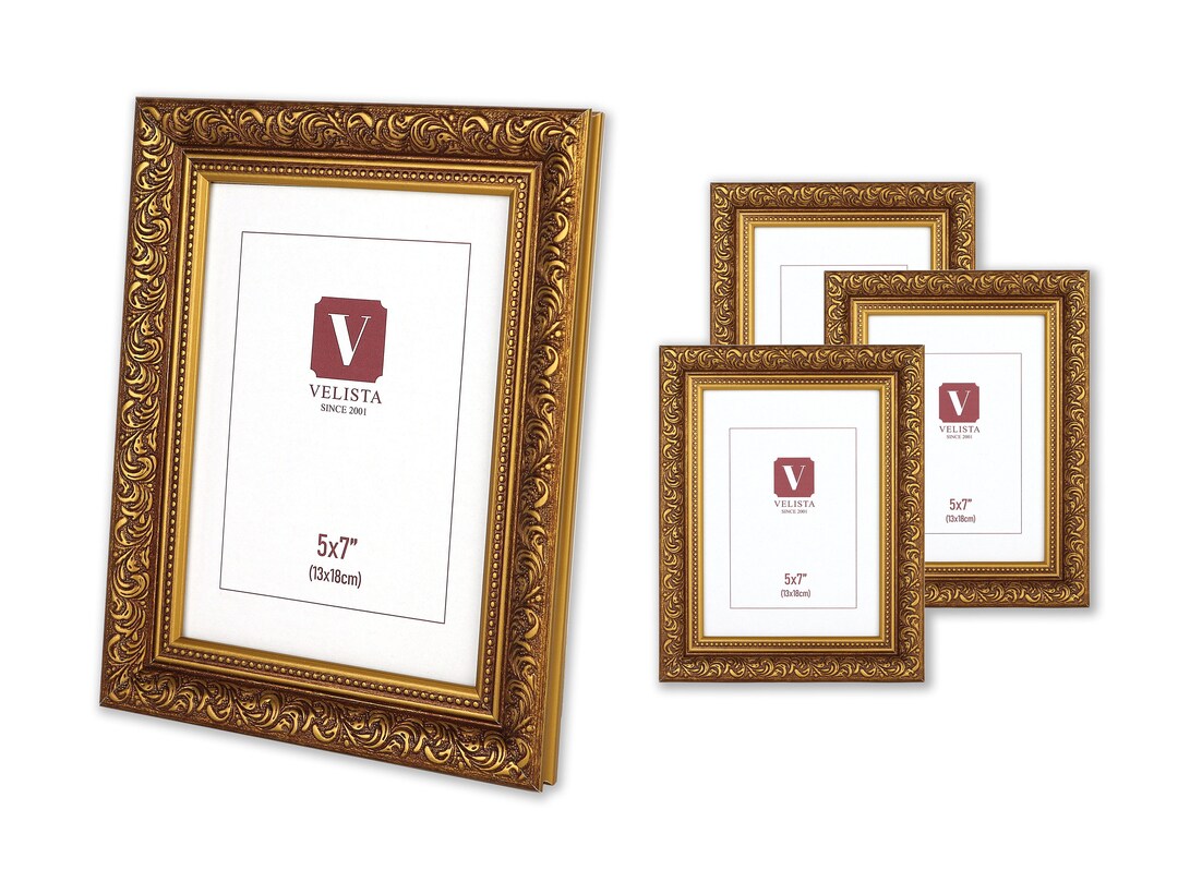 Ornate Gold Picture Frame Set of 4 Pcs. Baroque Style Photo Frame Gold