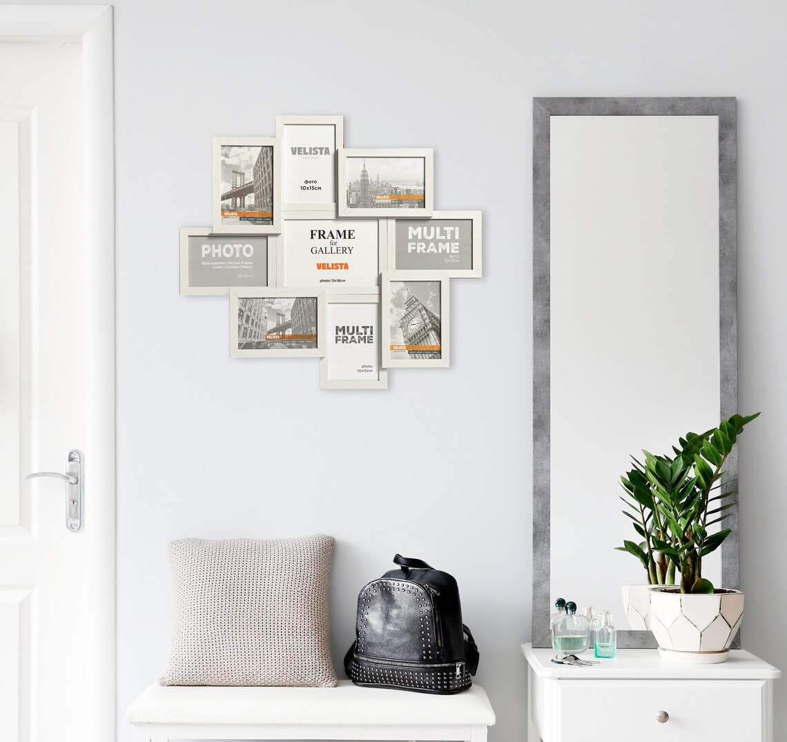 Set of 9 Rustic White Multi Photo Frame Wooden Collage Etsy