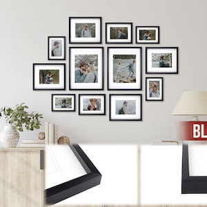 12 Piece Gallery Wall Frame Set StarRustic Photo Frame Set with Mat-Farmhouse Assorted Picture Frames-Picture Frame Set for Wall Collage Black