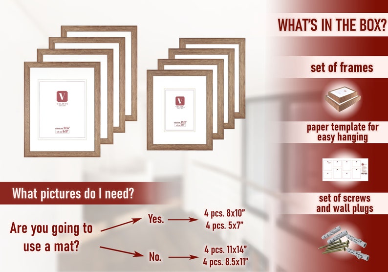 8 Piece Rectangle Gallery Wall Frame Set Rustic Photo Frame Etsy