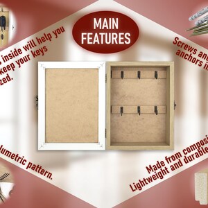 Wooden Key Cabinet for Wall Rustic Key Box With 6 Hooks Farmhouse Key ...