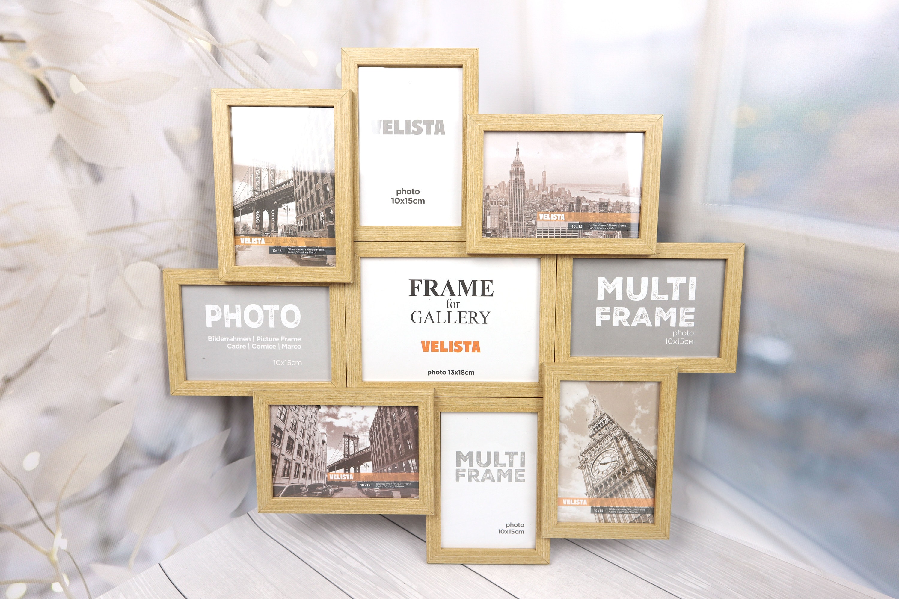 Set of 9 Rustic Oak Multi Photo Frame Wooden Collage Square Etsy