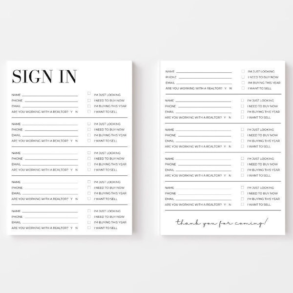 Open House Sign-In Sheets | Real Estate Printable | Real Estate Marketing | Open House | PDF | Instant Download | Realtor Resources