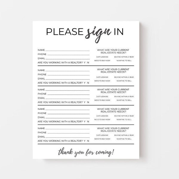 Open House Sign-In Sheets | Real Estate Printable | Real Estate Marketing | Open House | PDF | Instant Download