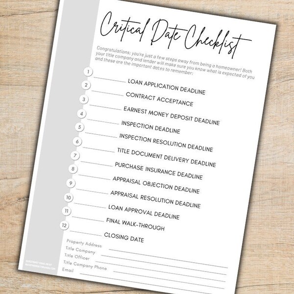 Real Estate Critical Dates Sheet Etsy