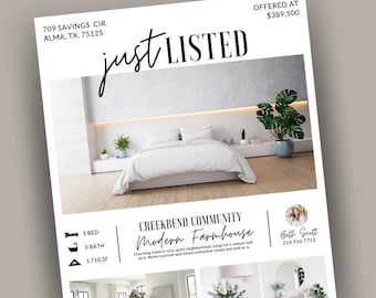 Real Estate Flyer Template | Just Listed Flyer | New Home Flyer | Realtor Flyer | Real Estate Marketing | Customize | Editable | Canva