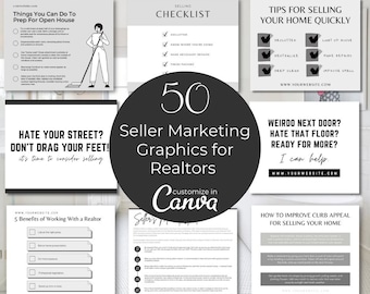 50 SELLER Targeted Marketing Graphics for Realtors | Editable | Real Estate Marketing | Real Estate Graphics | Canva | Realtor Tools