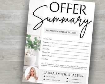 Offer Summary | Contract Cover Letter | Offer Highlights | Real Estate Marketing Template | Realtor Custom | Real Estate Letter Template