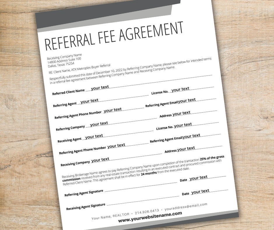 Referral Agreement Template Real Estate Referral Realtor Etsy Referral Agreement Template Real Estate Referral Realtor Etsy