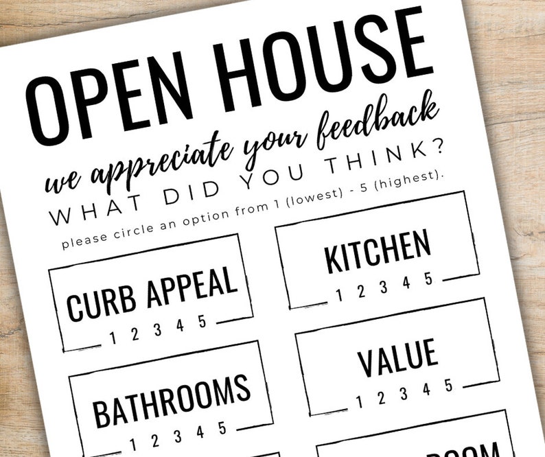 Open House Feedback Form Real Estate Open House Printable | Etsy