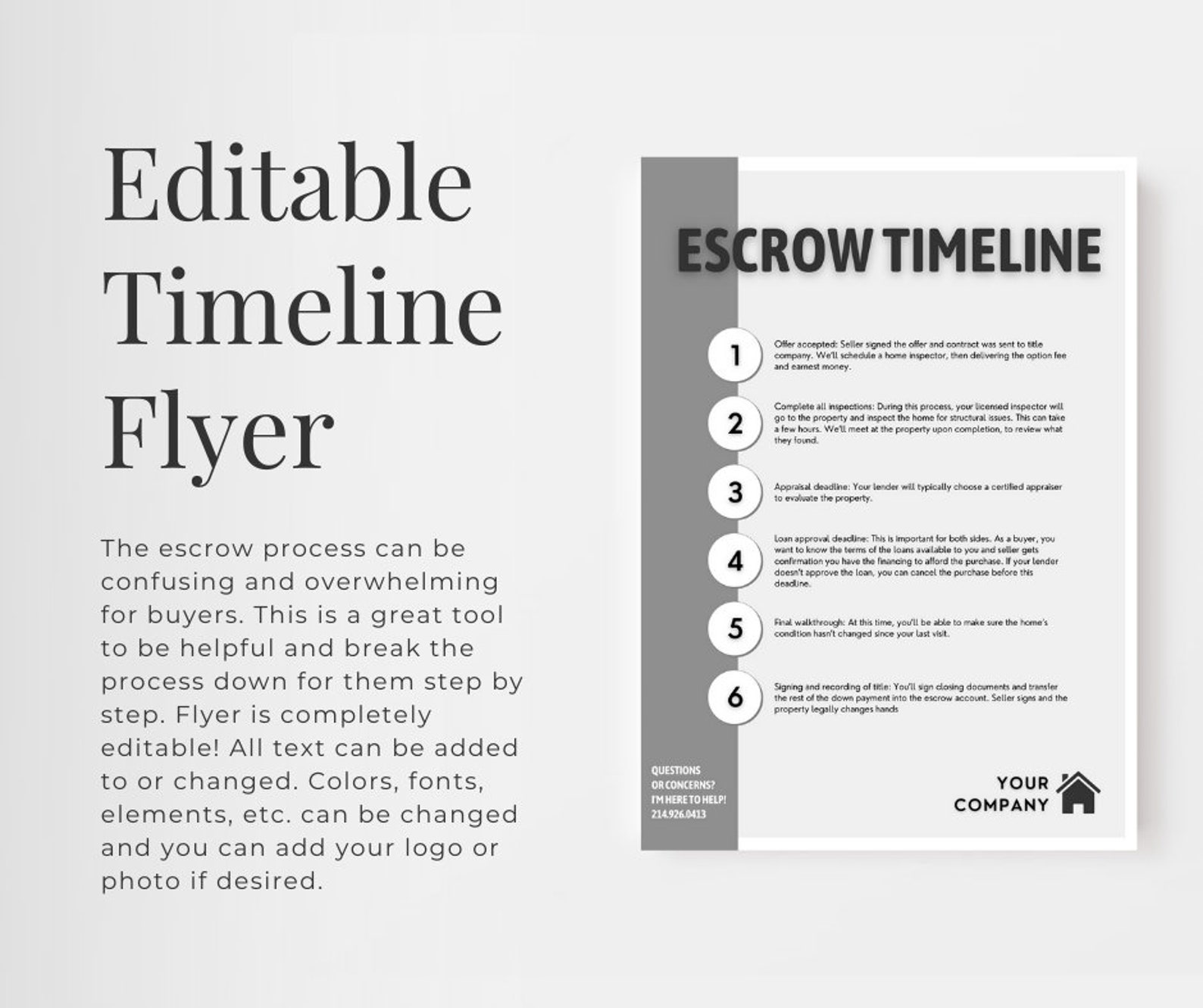 Escrow Timeline Example Escrow Timeline Template | Real Estate Template | Realtor Marketing ...