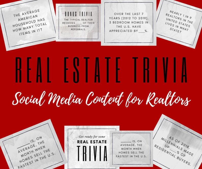Real Estate Trivia Social Media Content for REALTORS Real Etsy