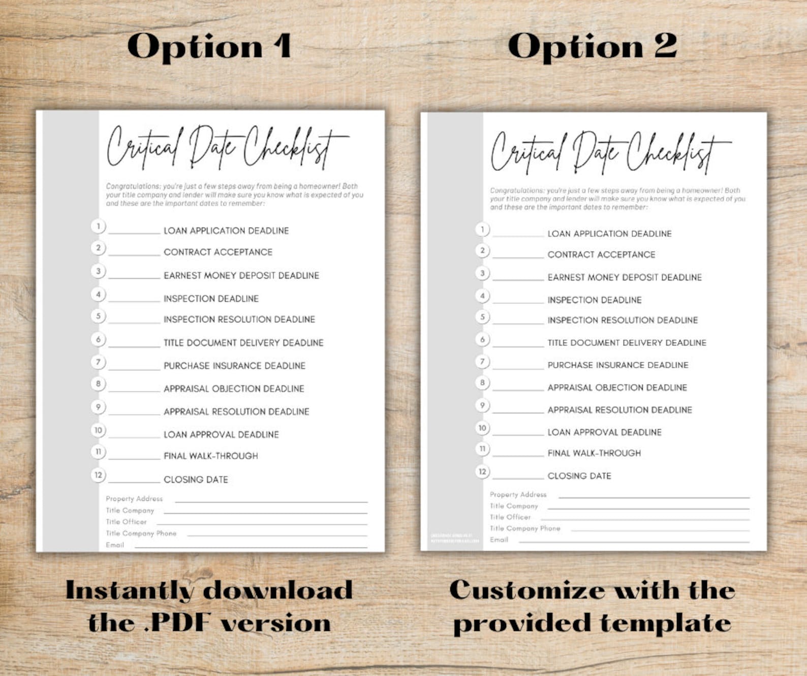 Critical Date Checklist Home Buyer Escrow Checklist Real Etsy